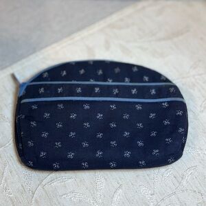 Vtg Lillian Vernon Quilted Floral Cosmetic Bag Navy Blue Makeup Pouch 7”x5”